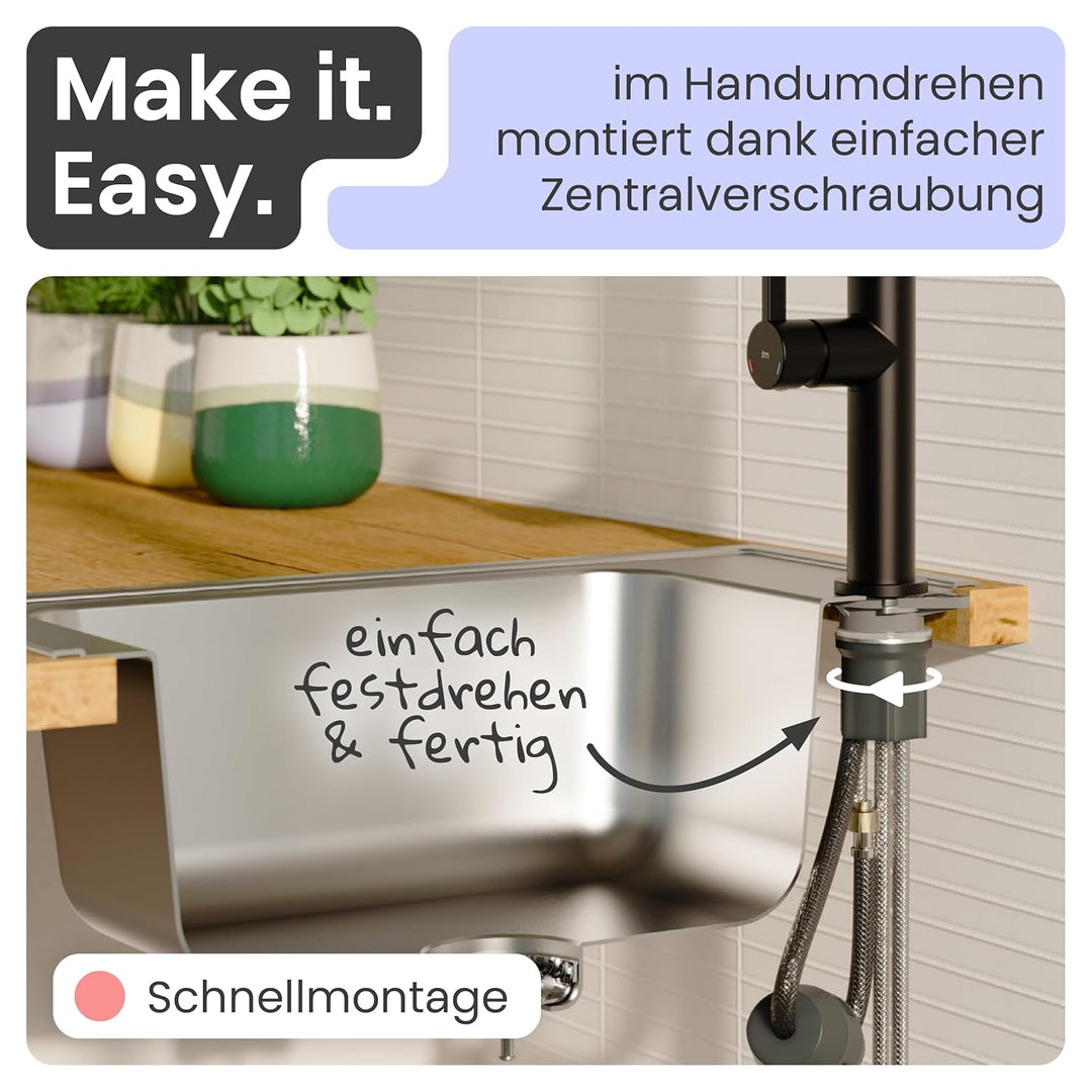 instmaier Cassia | Küchenarmatur mit herausziehbarem Auslauf | schwarz matt | Wasserhahn Küche 360°