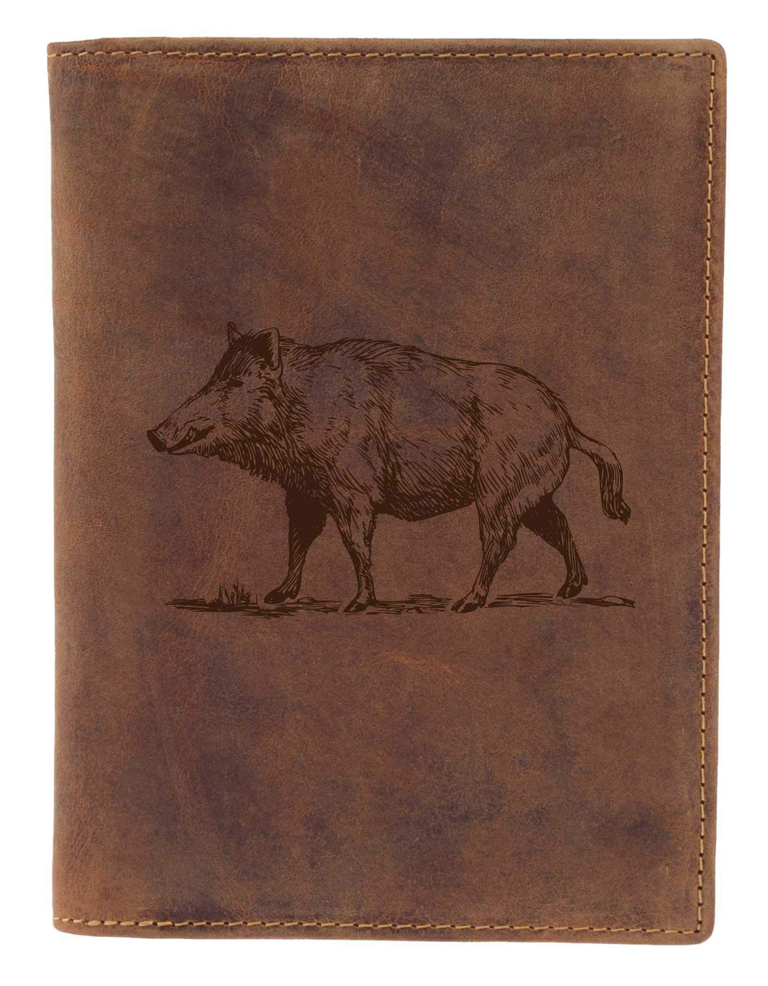 Greenburry Vintage Ausweismappe Leder - Jagdscheinetui mit Wildschwein Motiv - Jäger Ausweismappe mi