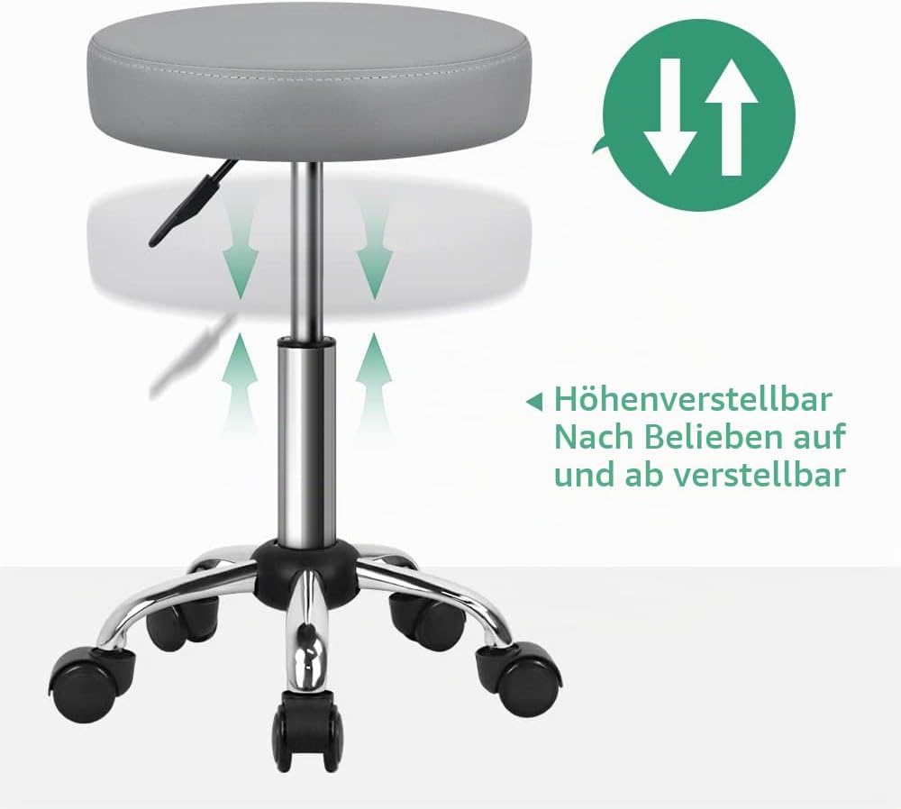 FURWOO Mehrzweck Rollhocker Rundhocker mit Rollen für Spa Verstellbarer Zeichenhocker (grau), Grau