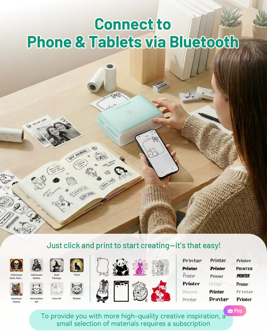 Phomemo M04S 300 DPI Mini Handy Sticker Thermodrucker – Tragbarer Bluetooth Drucker, 53/80/110 mm Dr