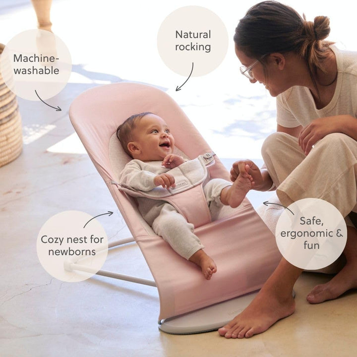 BabyBjörn Babywippe Balance Soft, Gewebt/Jersey, Hellrosa/Grau Hellrosa/Grau, Hellgrauer Rahmen Gewe