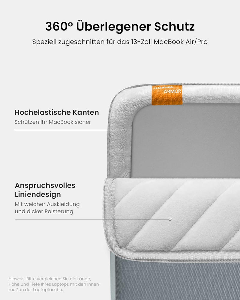 tomtoc 360° Tasche Hülle für 13 Zoll MacBook Air M2/A2681 M1/A2337 2022-2018, 13-Zoll MacBook Pro M2