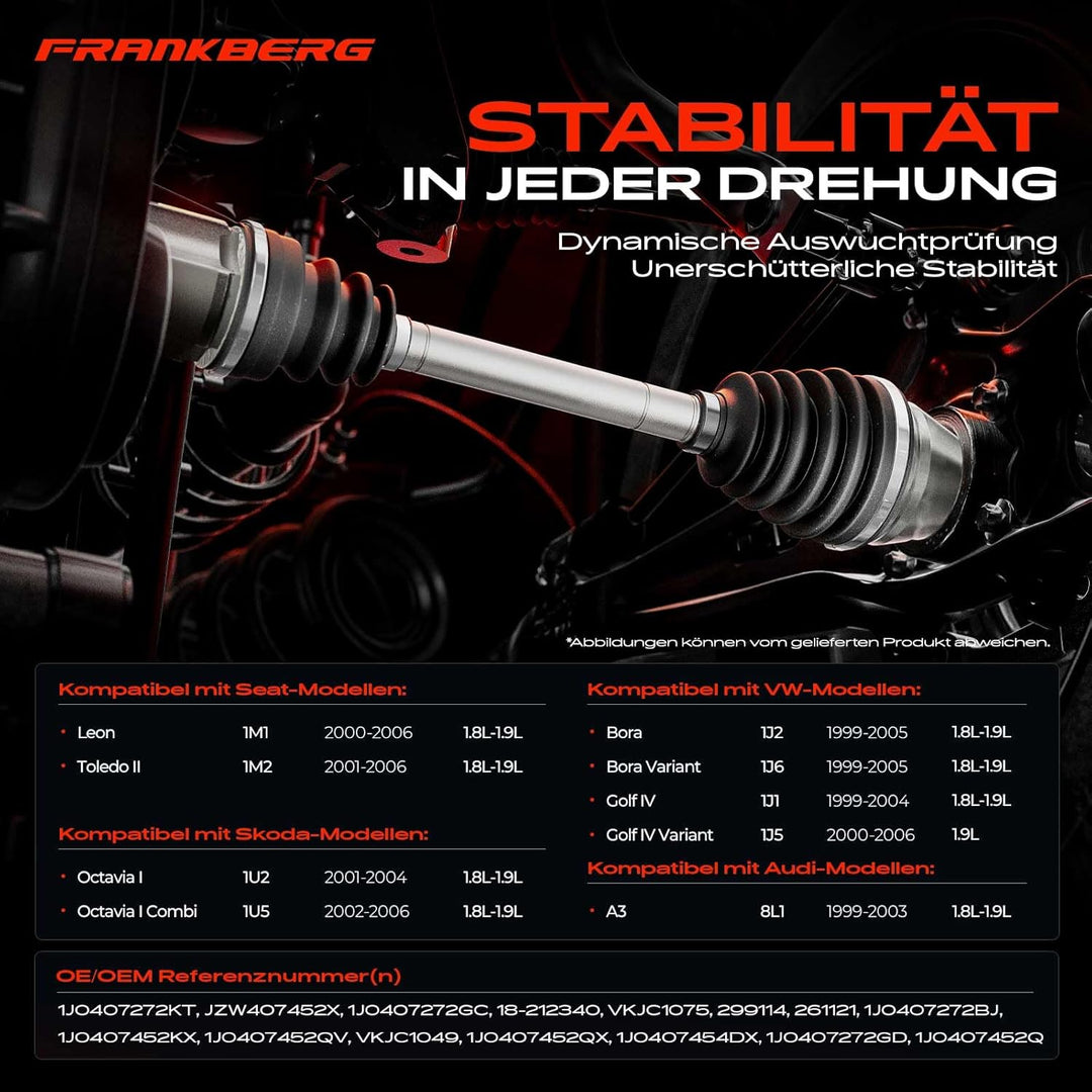 Frankberg Antriebswelle Vorne Rechts Kompatibel mit B.o.r.a 1J2 1.8L 1.9L 1999-2005 Golf IV 1J1 1.8L