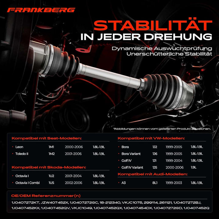 Frankberg Antriebswelle Vorne Rechts Kompatibel mit B.o.r.a 1J2 1.8L 1.9L 1999-2005 Golf IV 1J1 1.8L