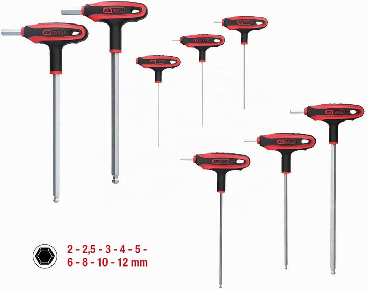 KS Tools 151.8150 ERGOTORQUEplus T-Griff-Innensechskant-Kugelkopf-Schlüssel-Satz, 9-tlg.