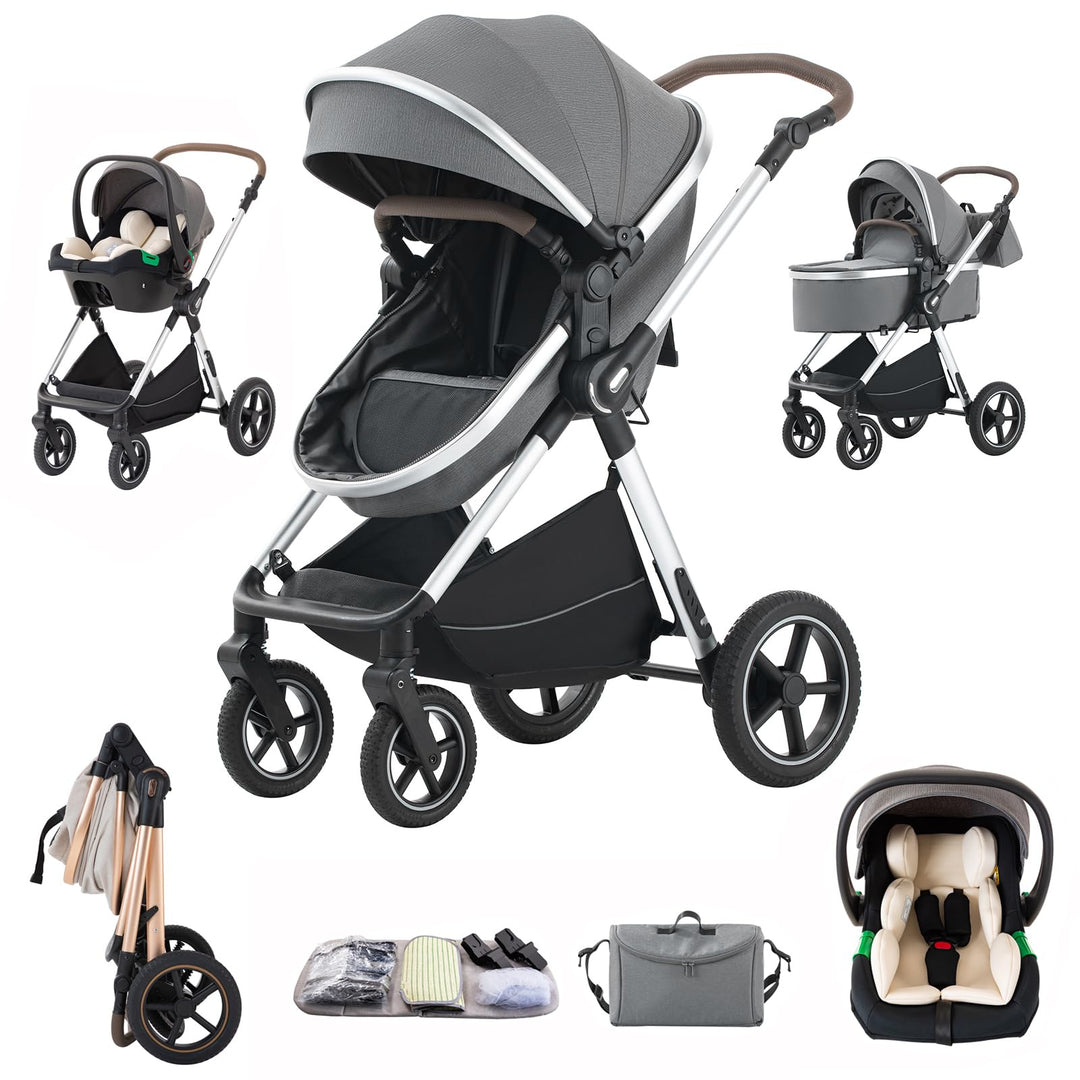 kinderwagen 3 in 1 Buggy Babybett Komplett Set Einem Klick Zusammenklappbarer Kinderwagen, 3 in 1 Ko