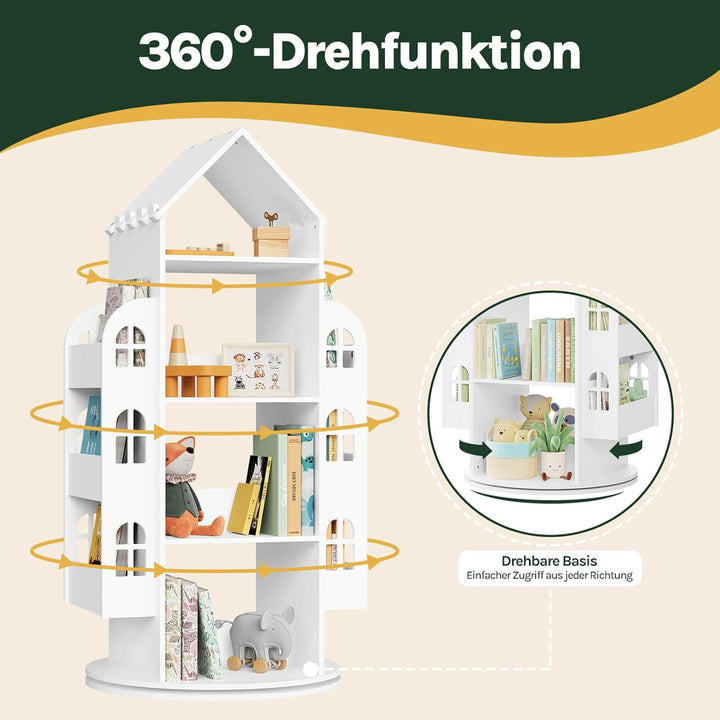 WOLTU Drehbares Bücherregal Kinder, Kinderregal Kinderbücherregal, Mit 4 Ebenen 2 Seitenregalen, Reg