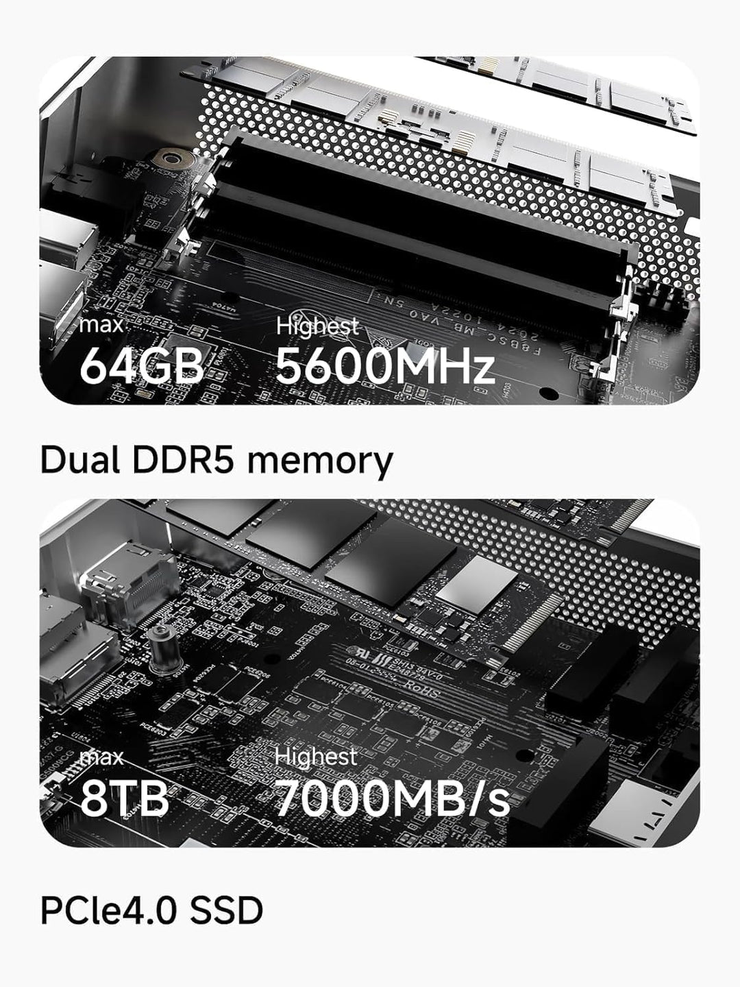MINIS FORUM AI X1-255 Mini-PC, AMD Ryzen 7 255 (8C/16T, bis zu 4,9 GHz), 16 GB DDR5 RAM, 512 GB M.2