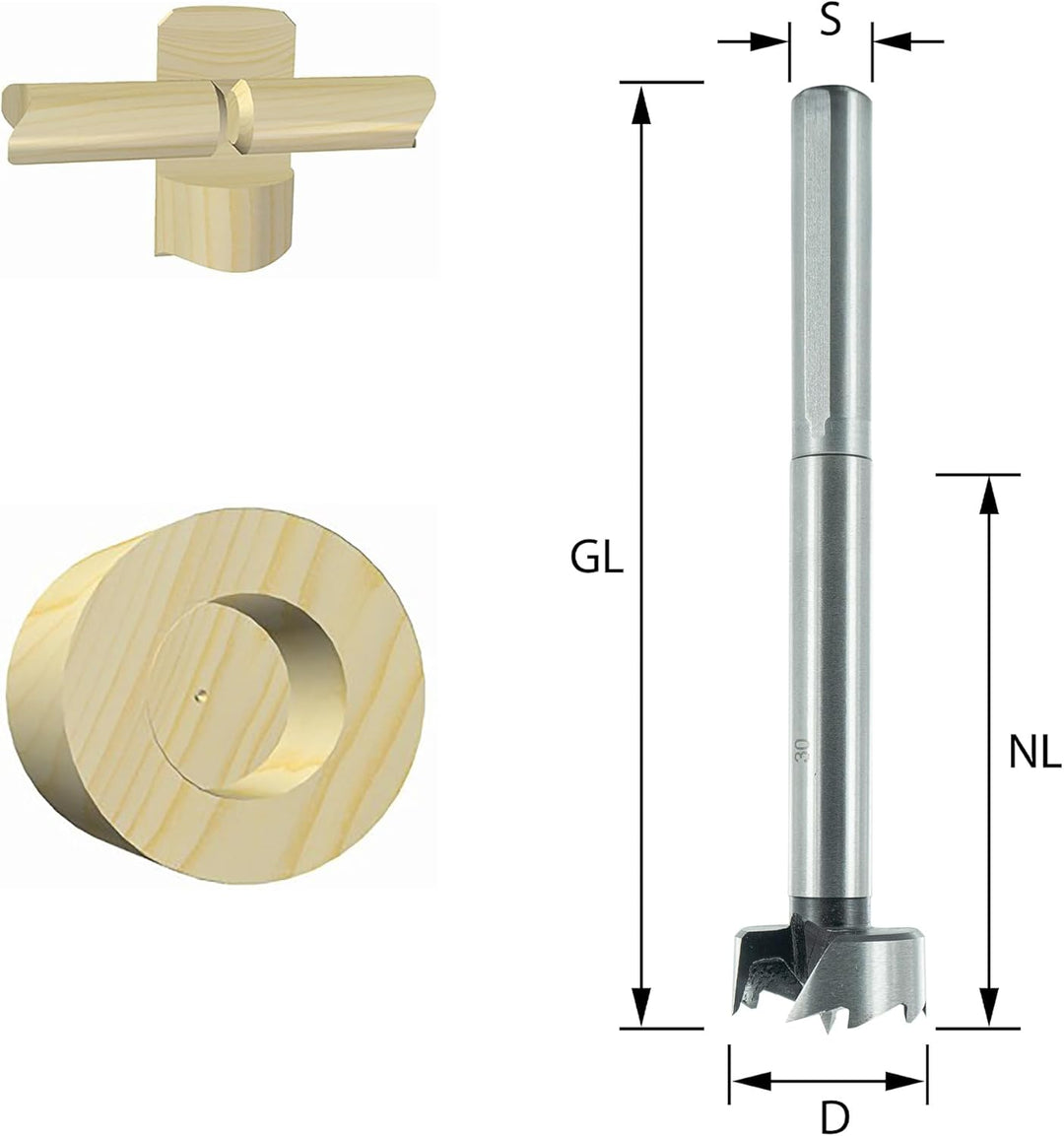 ENT 40420 Multi-Spur-Bit metrisch - Durchmesser (D) 20 mm, NL 70 mm, GL 130 mm, S 12,7 mm mit 3 Fläc