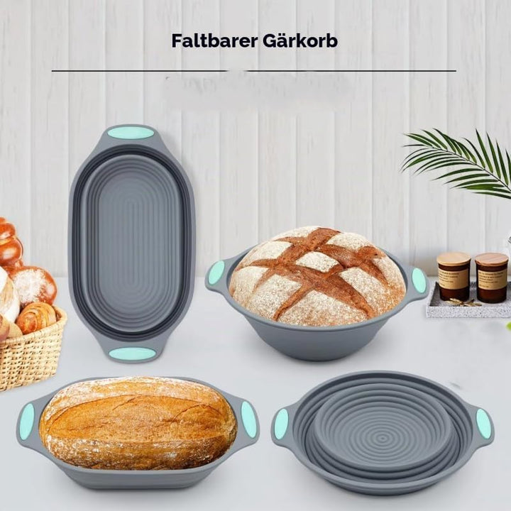 Professionelles Brotbackset aus Silikon – 2 faltbare &amp; waschbare Gärkörbchen (rund &amp; oval) mit Zubeh