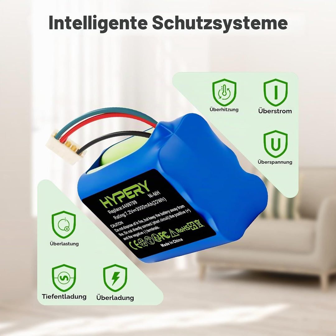7.2V 3000mAh Ersatz NI-MH Akku für iRobot Braava 380 380T 390T 300 381 2000 Mint 5200 5200B 5200C Ak