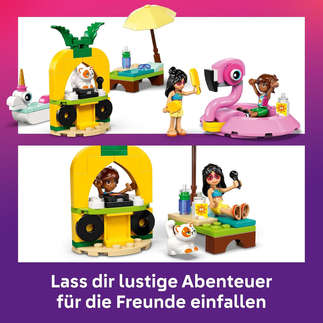 LEGO Friends Poolparty mit Einhorn und Flamingo - Spielzeug mit Tier Schwimmtieren, 2 Minifiguren, K