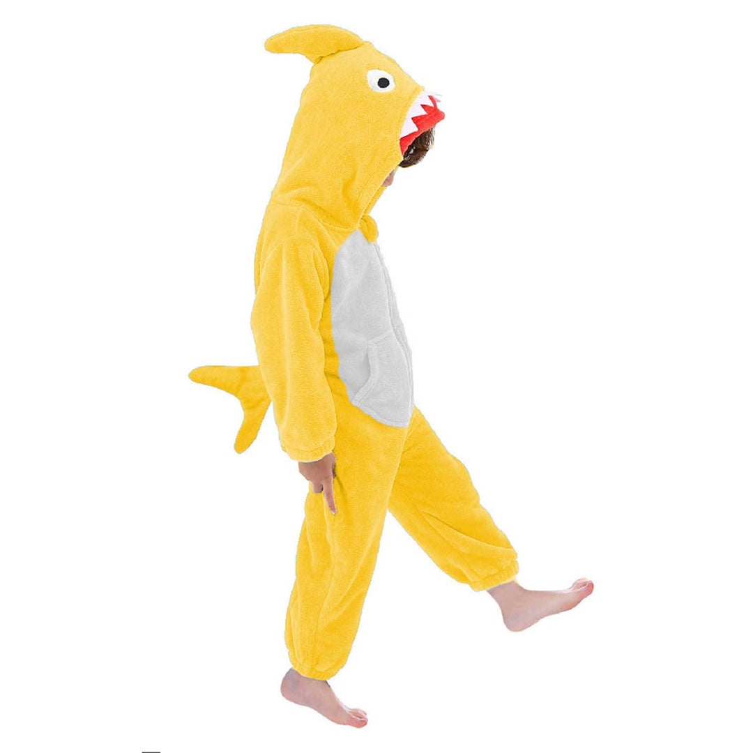 LOLANTA Kinder Hai Kostüm, Jungen Tier Flanell Strampler Overall mit Kapuze 4-6 Jahre Gelb, 4-6 Jahr