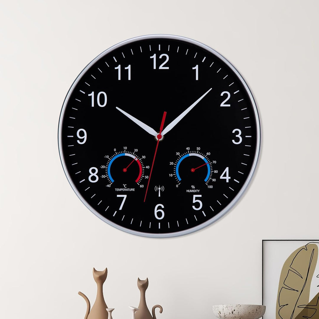 Wanduhr Funk Uhr Mit Temperaturanzeige und Luftfeuchtigkeit Funkuhr Wand Lautlos 30cm Funkwanduhr Mo