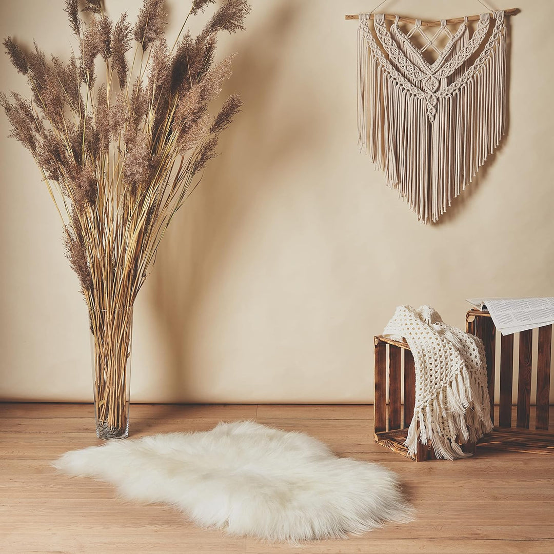 Cakla Lammfell Echt 100-110 cm - Schaffell Echt Gross - Fellteppich Weiss - Weich und Flauschig - Fe