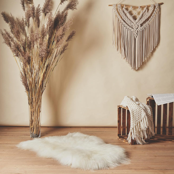 Cakla Lammfell Echt 100-110 cm - Schaffell Echt Gross - Fellteppich Weiss - Weich und Flauschig - Fe