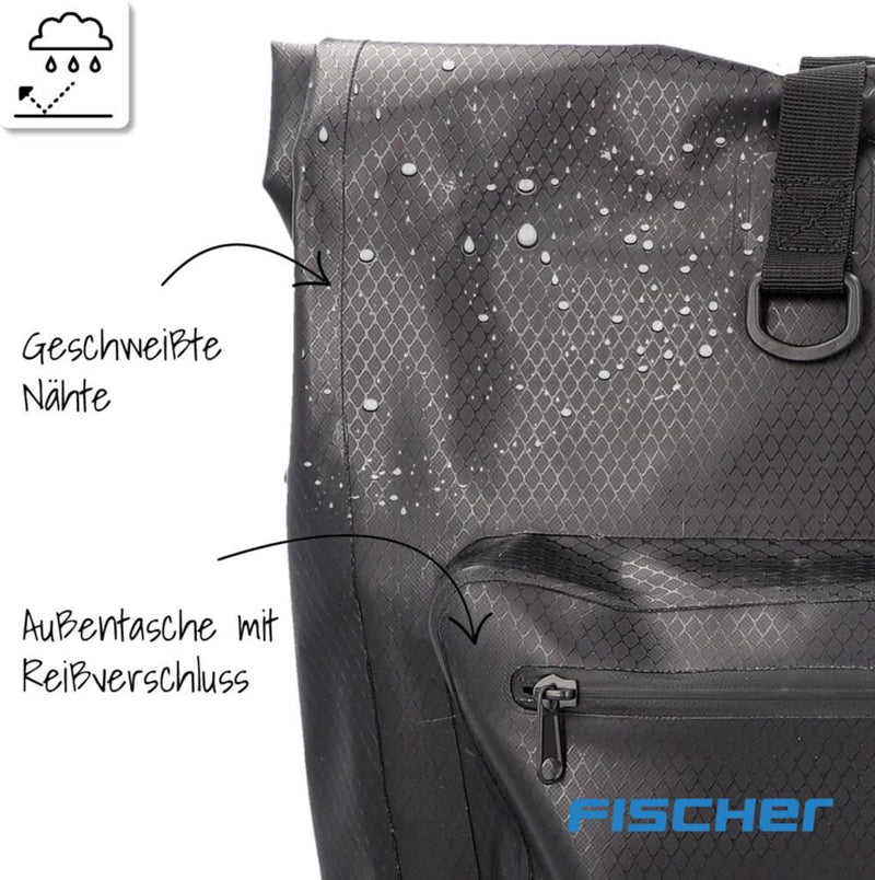 FISCHER Gepäckträgertasche Plus Terra, Fahrradtasche, wasserdicht, schwarz, Volumen 30 Liter