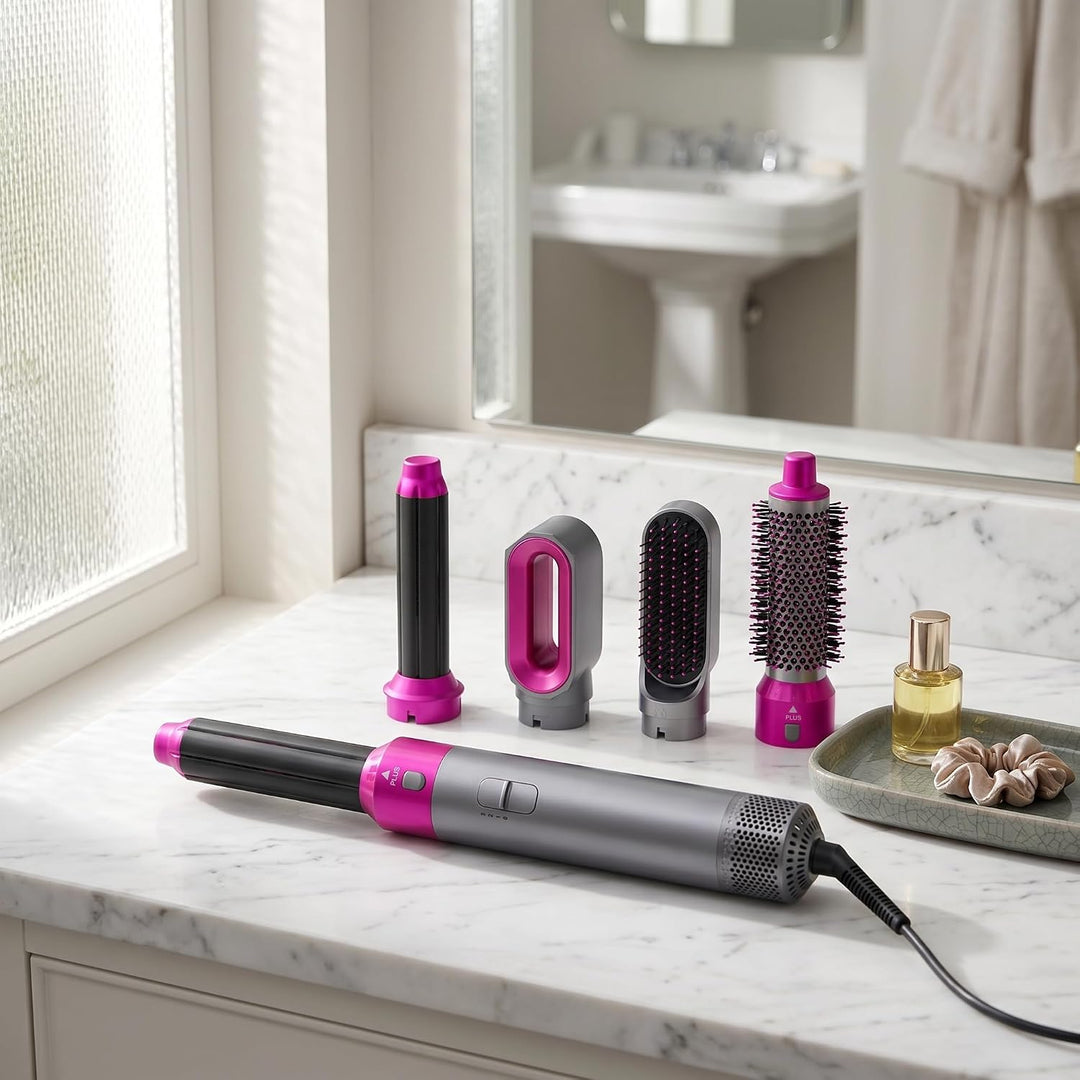 5 in 1 Hairstyler Set - Air Styler set mit 1000W Warmluftbürste mit Föhn, Lockenstab, Glättbürste –
