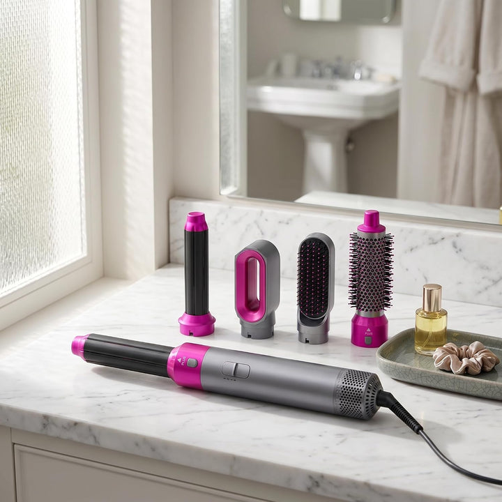 5 in 1 Hairstyler Set - Air Styler set mit 1000W Warmluftbürste mit Föhn, Lockenstab, Glättbürste –