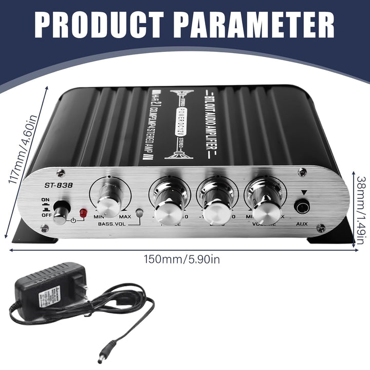 HiFi-Verstärker, 2.1CH Stereo Verstärker, RMS 20Wx2+40W ST-838 Mini Hifi Verstärker Subwoofer Ausgan