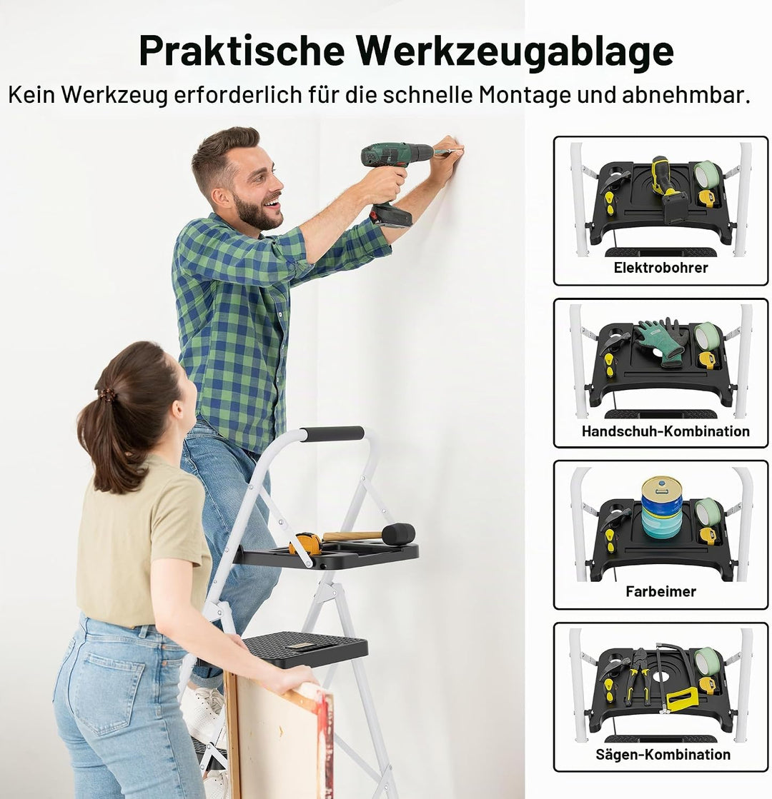 BONTEC Trittleiter 4 Stufen Klappbar, 181kg Kapazität mit Breiten Anti-Rutsch-Pedalen, Faltbarer Sta