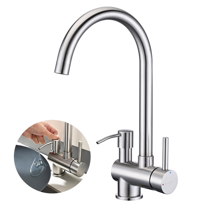 BuntHaus Wasserhahn Küche mit Seifenspender, Hochdruck Küchenarmatur mit 360° Schwenkbar Armatur, Mi