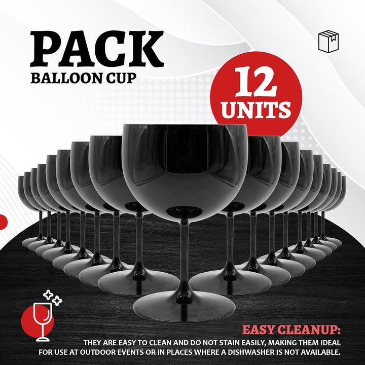 DOJA Barcelona | Kunststoff-Ballonglas | 56 cl | 12er Pack | Schwarz | Wiederverwendbare Hartplastik
