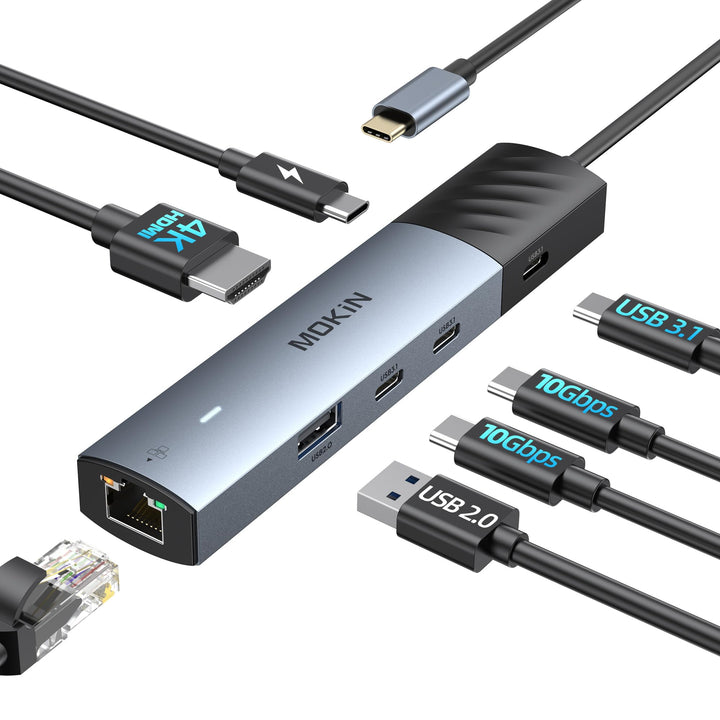 MOKIN USB C HUB, 7 in 1 USB C Adapter mit 4K@60HZ HDMI, Ethernet, 3*USB-C 3.1 Ports und 1*USB-A Date