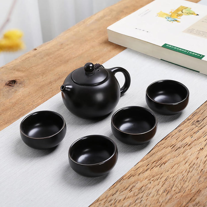 Teekanne Sets, Chinesisches Kungfu Teeservice, Keramik Teekanne mit 4 Tassen und Teedose Tablett, Al