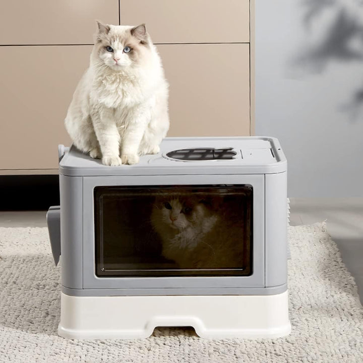 Katzenklo, Katzentoilette mit Deckel, Katzenklo inklusive Schaufel, ausziehbares Tablett, 2 Öffnunge