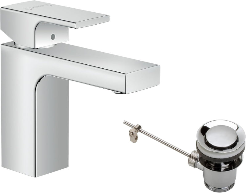 hansgrohe Waschtischarmatur Vernis Shape, Wasserhahn Bad mit Auslauf Höhe 100 mm, mit Zugstange, Bad