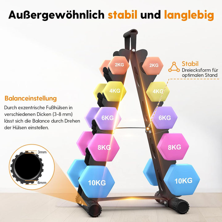 5-Etagen Hantelständer aus Metall, A-Rahmen Design mit Griff, Platzsparendes Fitness-Rack für Home-G
