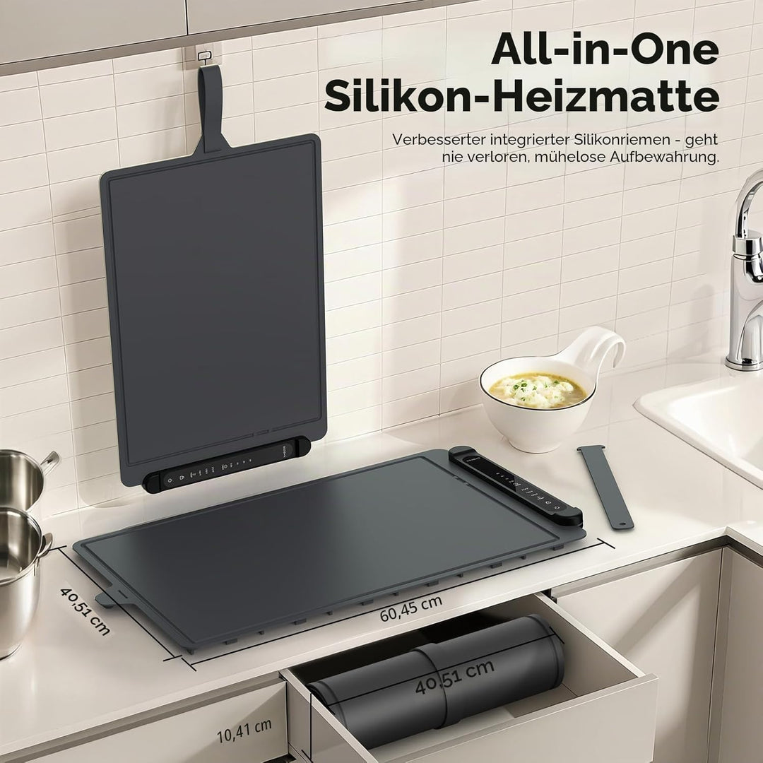 Silikon Warmhalteplatte Elektrisch für Speisen: 60×40 cm Tragbare Regelbar Wärmeplatte Essen Kueche