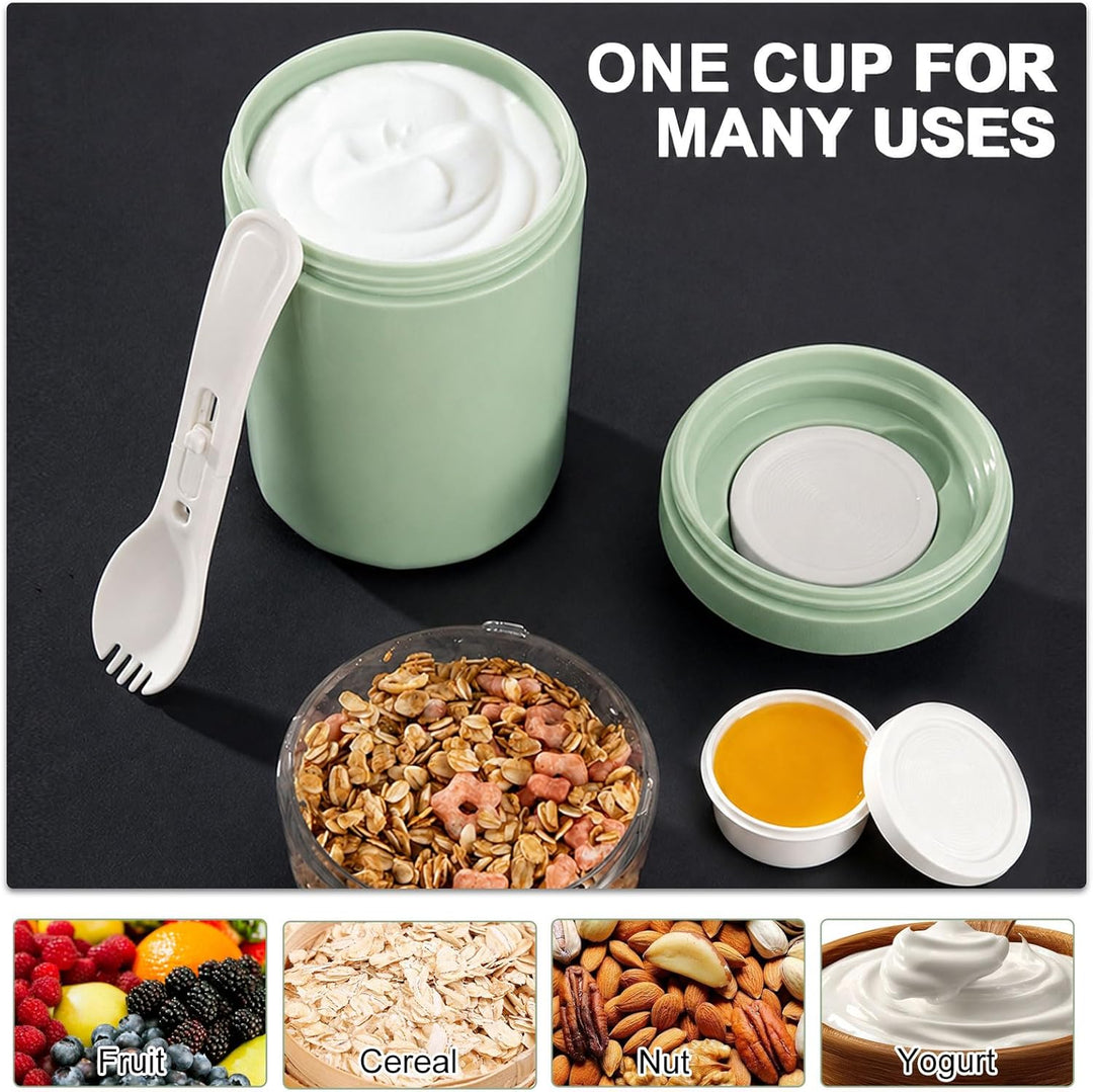 Bocguy 2 Stück Müslibecher To Go, 770ML Joghurt To Go Becher, PP-Material Porridge Becher Tragbar, 3