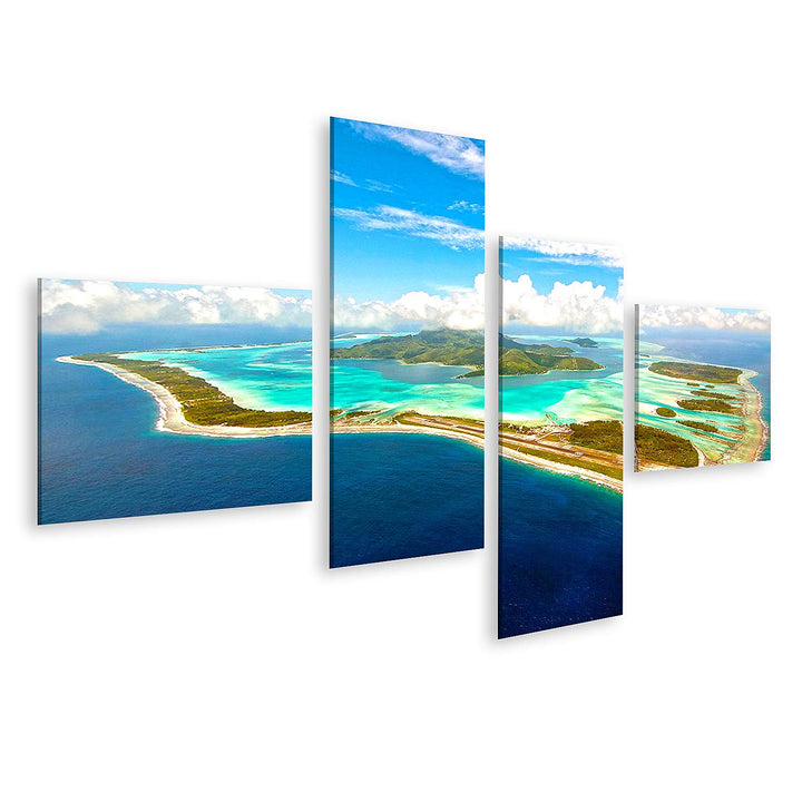 islandburner Bild auf Leinwand Bora Bora Insel Bilder Wandbilder Poster Leinwand 150x80cm - 4 Teile,