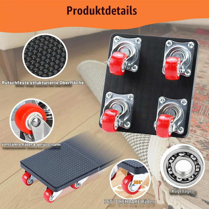 Qingning Möbel Transportroller Set, 4 Möbelroller &amp; 1 Lastenheber für Schwere Möbel, 500kg Tragfähig