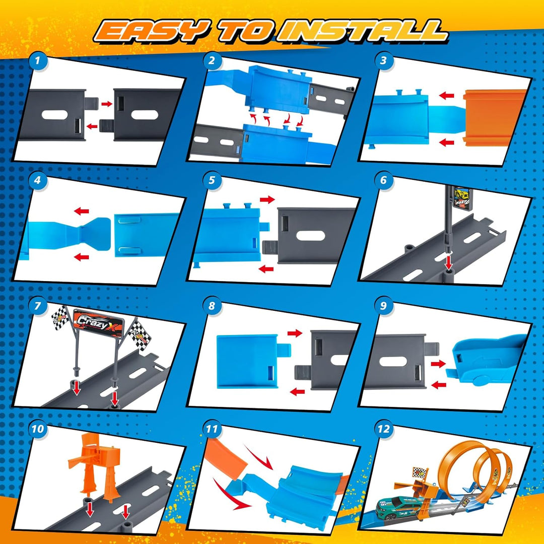 Ulikey Autorennbahn Kinder, Spielzeugauto Trackset mit Licht und Sound, Auto Rennbahn Spielzeug mit