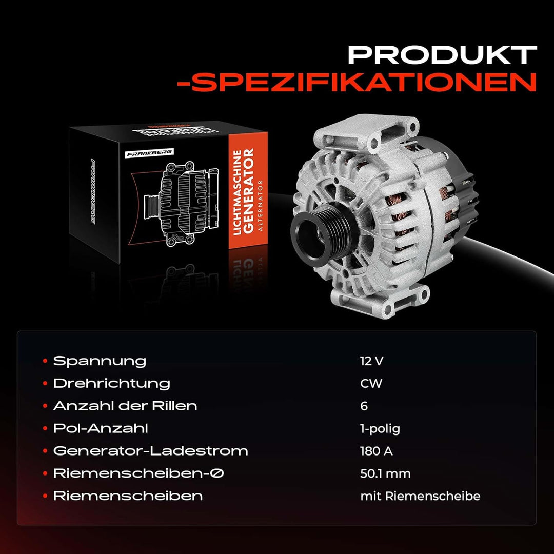 Frankberg Alternator Lichtmaschine Generator Kompatibel mit W204 C350 3.5L 2011-2014 C204 C350 E-Kla