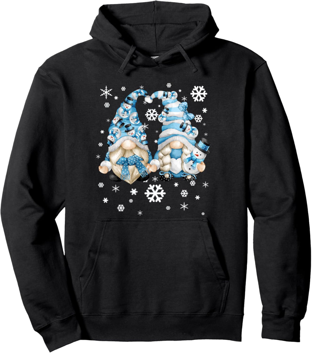 Niedliche Winter-Zwerge mit Schneeflocken, Schneeball-Dekoration und Schneemann Pullover Hoodie