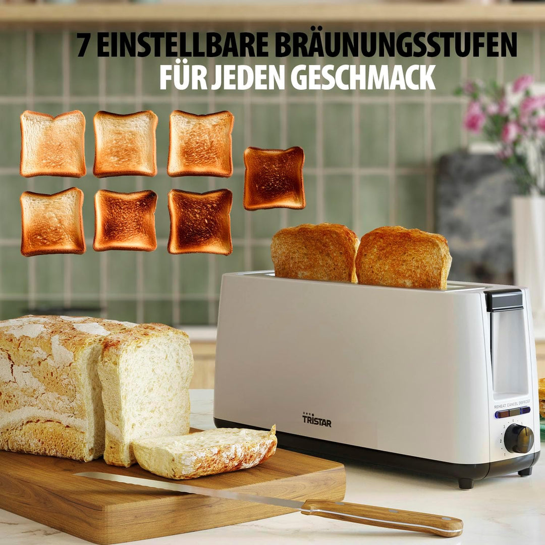 Tristar Langschlitz Toaster, 7 Bräunungsstufen, Aufwärmfunktion, Auftaufunktion, Liftfunktion, Zentr