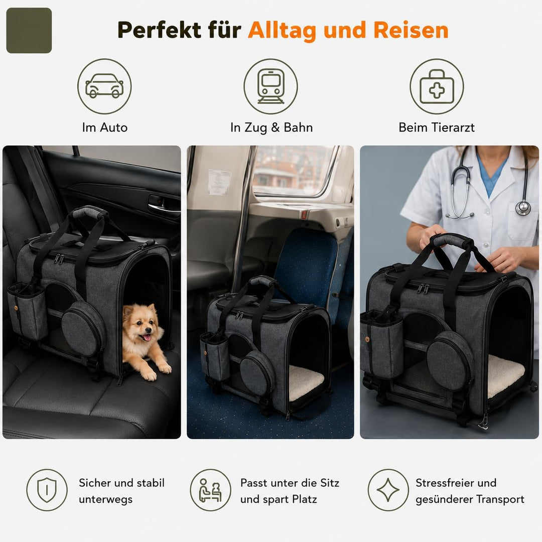Hundetransportbox faltbar 47x27x28 cm für kleine Hunde &amp; Katzen bis 7 kg (grau), grau