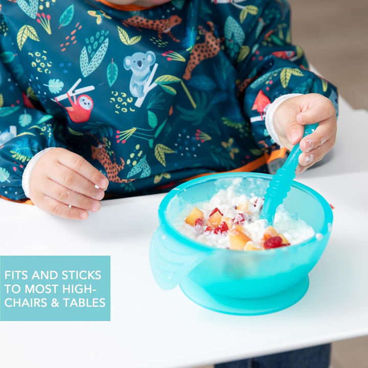 Bumkins - Erstes Baby Fütterungsset aus Silikon mit Saugnapf, Deckel und Löffel, Blau Jelly Blue Jel