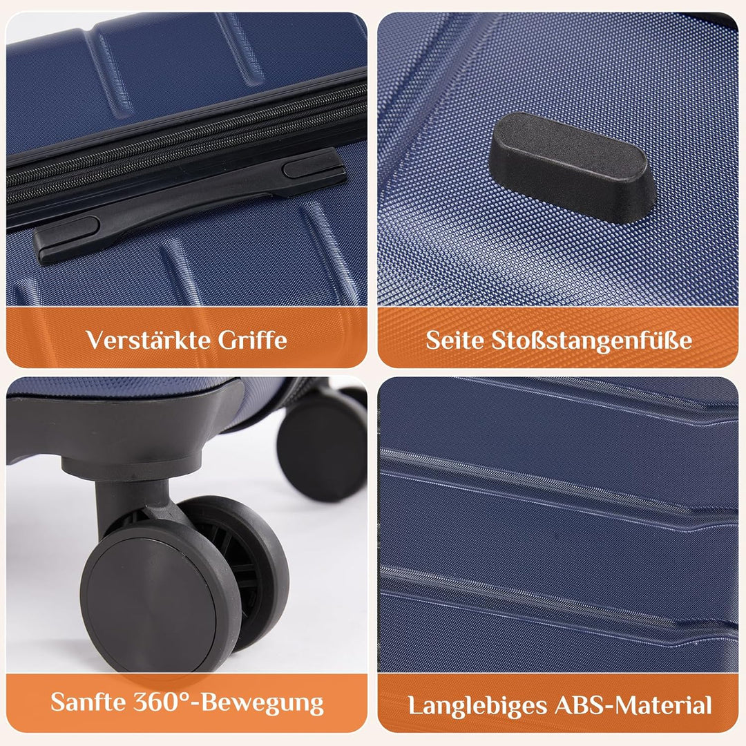 Sweetcrispy Kofferset 3 Teilig Hartschale-Reisekoffer Set ABS+PC Erweiterbar, TSA Schloss, Leise 360