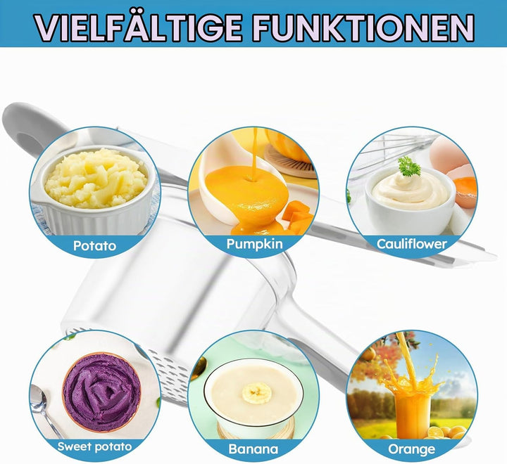 Kartoffelpresse, Spätzlepresse Edelstahl, Spaghettieispresse mit 4 Austauschbare Sieb, Spagettieis Q