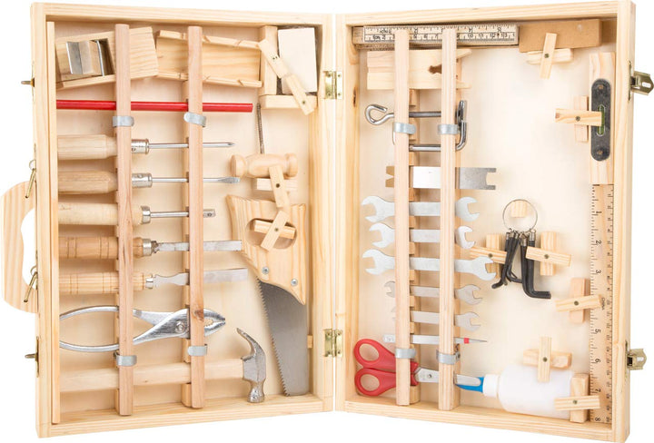 small foot Werkzeugkoffer Deluxe aus Holz, mit Zubehör, wie Hammer, Säge, Hobel uvm, ab 6 Jahren, 22