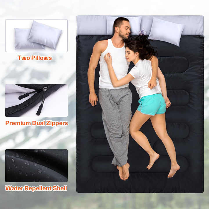 Ohuhu Dicker Doppelte Schlafsack 220 x 150cm Erwachsene Deckenschlafsack mit 2 Gratis Kissen und ein