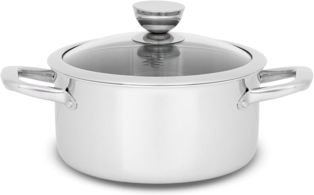 Töpfe und Pfanne Set - Topfset 12-teilig - Edelstahl - mit Glasdeckeln - für alle Herdarten - Silber