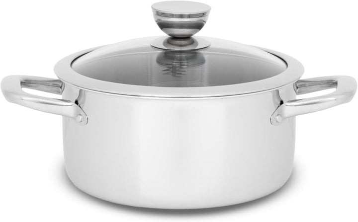 Töpfe und Pfanne Set - Topfset 12-teilig - Edelstahl - mit Glasdeckeln - für alle Herdarten - Silber