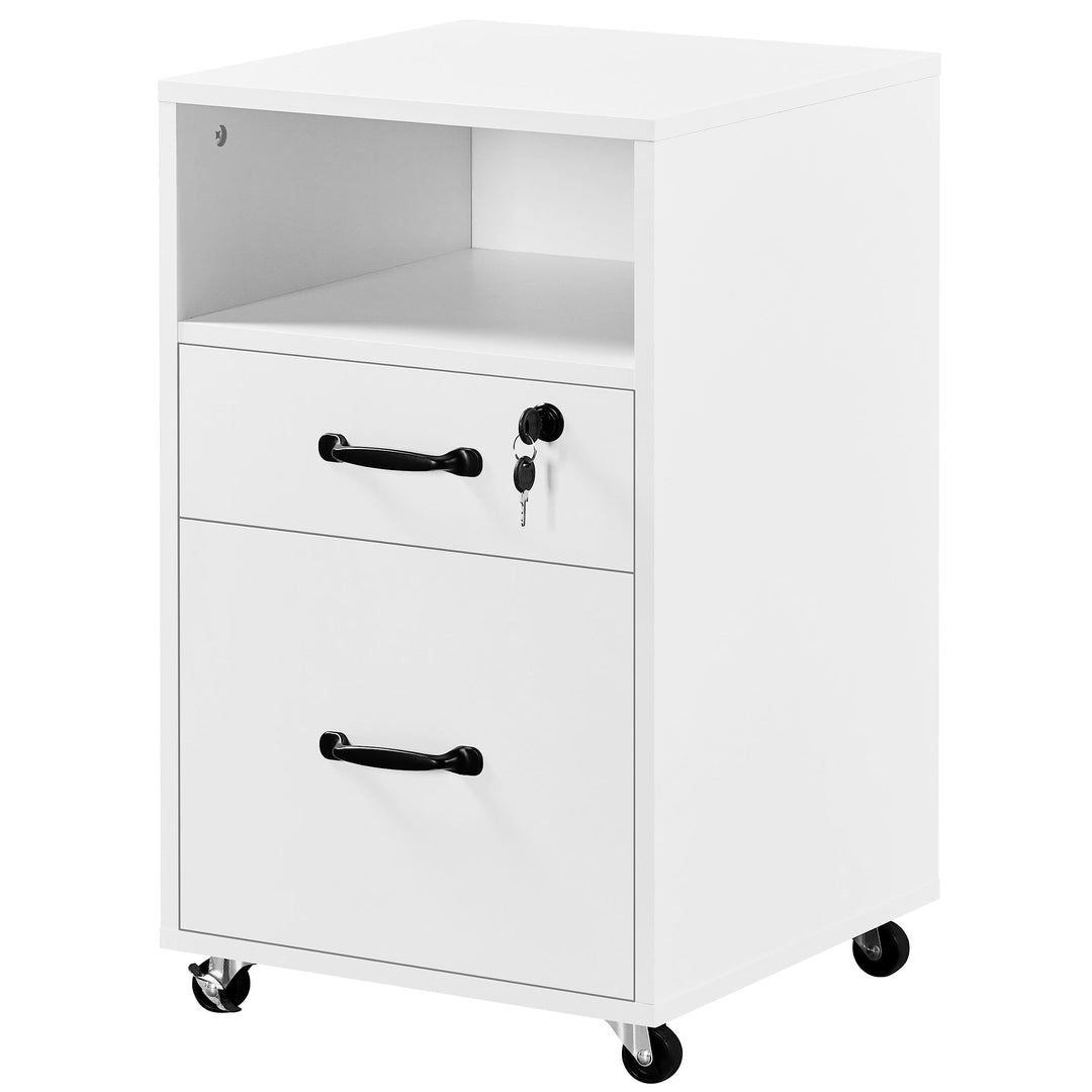Yaheetech Rollcontainer mit 2 schubladen, Aktenschrank, mobiler Büroschrank mit offenen Fächern, hän