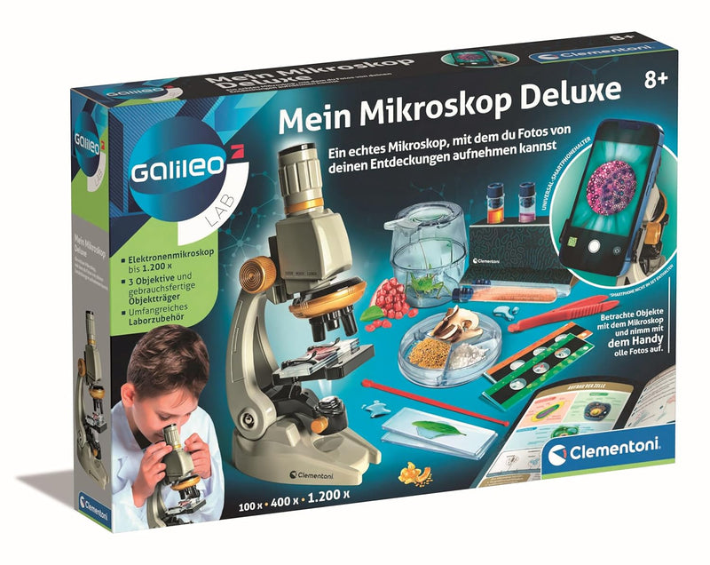 Clementoni Galileo Lab Mein Mikroskop Deluxe - Experimentierkasten mit echtem Mikroskop & Smartphone